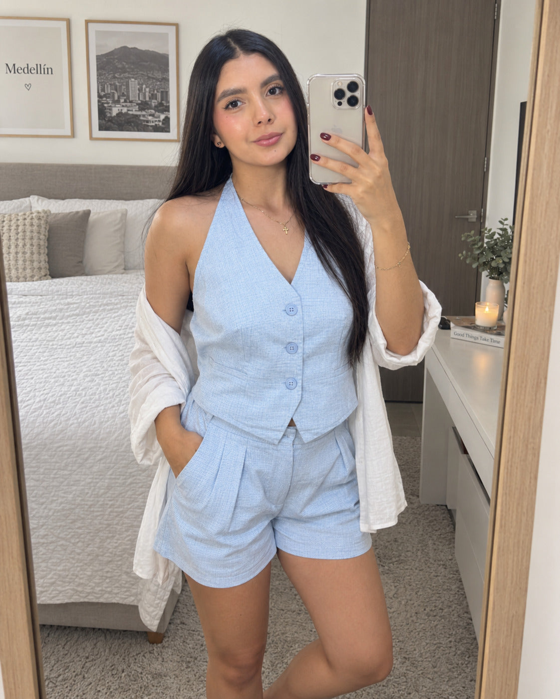 Set casual de short con chaleco